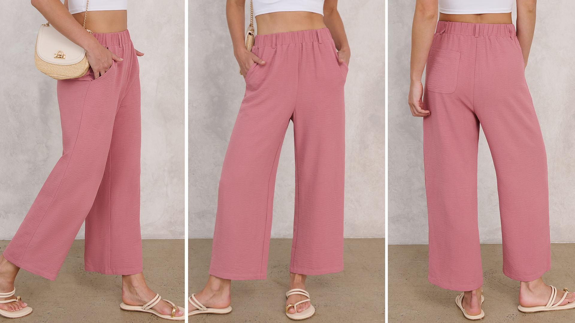 ANRABESS Womens Summer Pants,Elastic Waist Wide Leg Lightweight