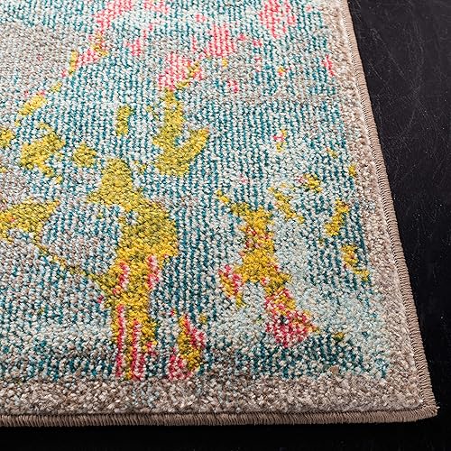 Miniatura 3 de SAFAVIEH Madison Collection - Alfombra de área de 5 pies 3 pulgadas x 7 pies 6 pulgadas, azul y naranja, diseño abstracto bohemio moderno, no