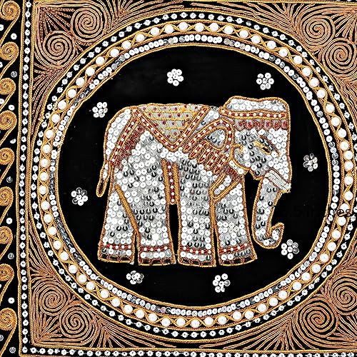 Miniatura 4 de AeraVida Elegante juego de 2 fundas de almohada cuadradas de terciopelo y perlas de elefante tailandés (negro)  Fundas de almohada decorativas