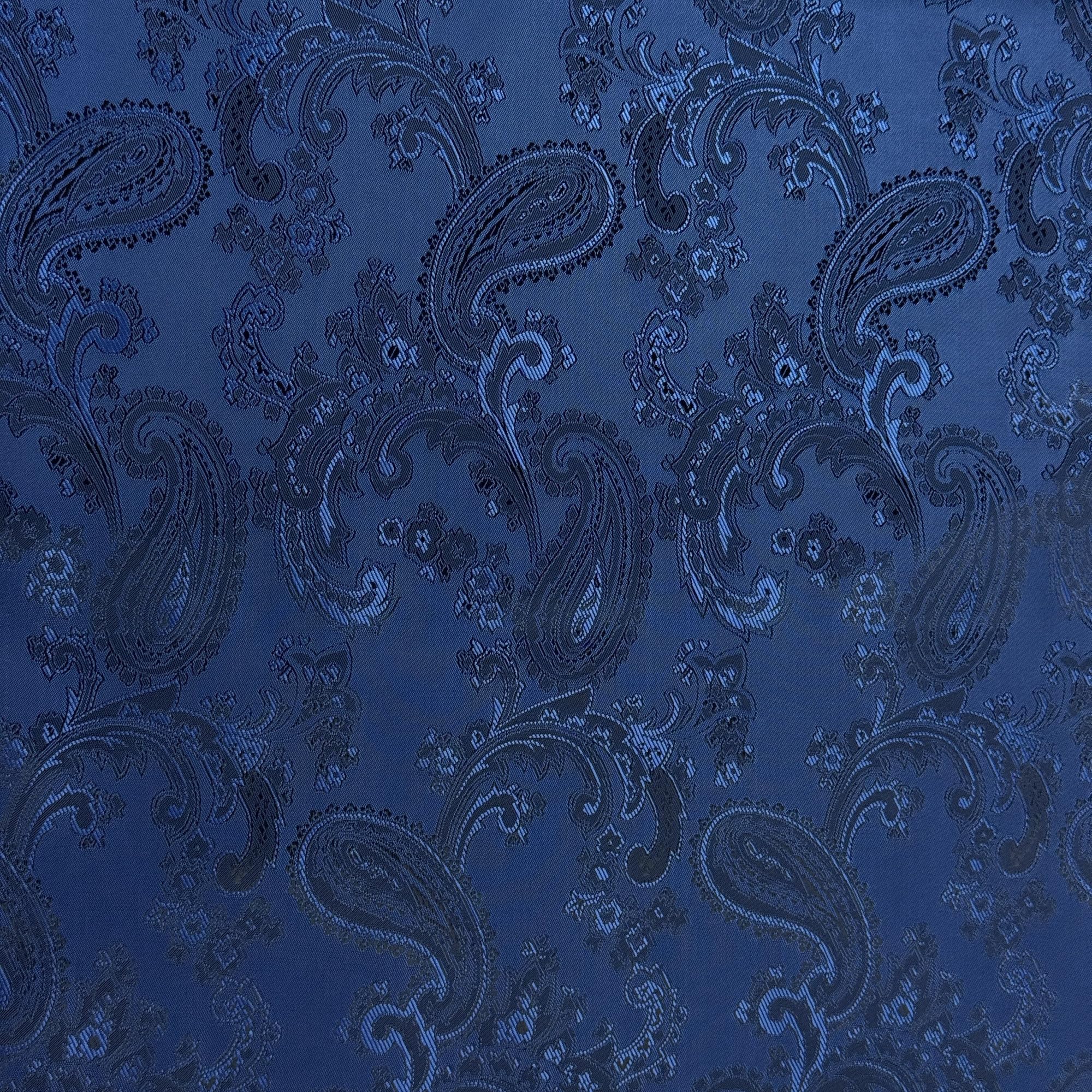Paisley Jacquard Fabric Polyester Lining Material, Decorative Pattern Fabric for Dresses, Suit Lining, Curtains & Upholstery | 48" - 147 cm Wide (per Metre, Royal Blue)