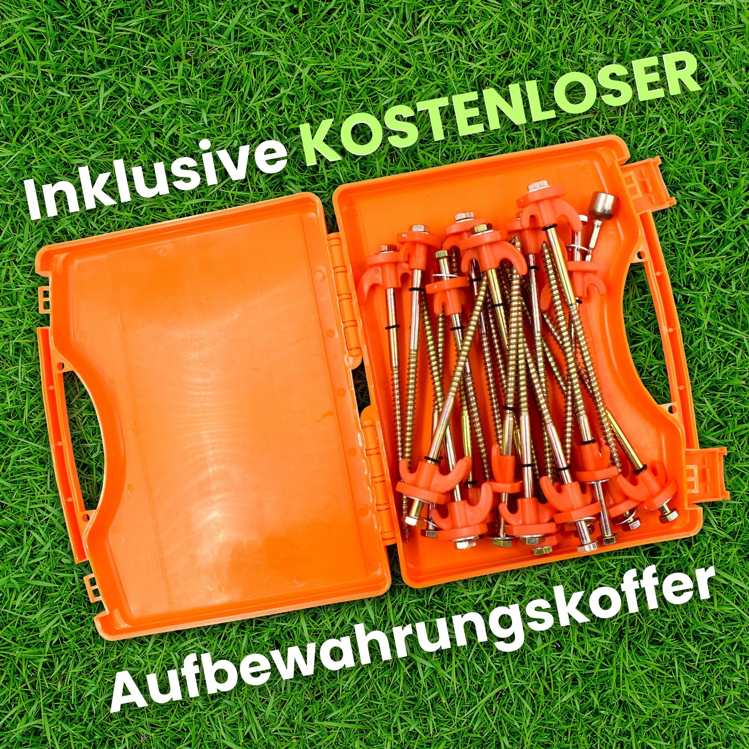 24 Stück Zeltheringe, Stahl Schraubheringe, Orangefarbene Camping Erdnägel mit Aufbewahrungsbox 20,5 cm lang Felsboden-Erdnägel für Outdoor, harten Boden und Holz