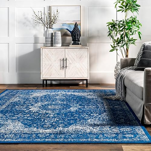 Miniatura 7 de nnuLOOM Verona - Alfombra decorativa persa envejecida, de 2 x 3 pies, color azul oscuro