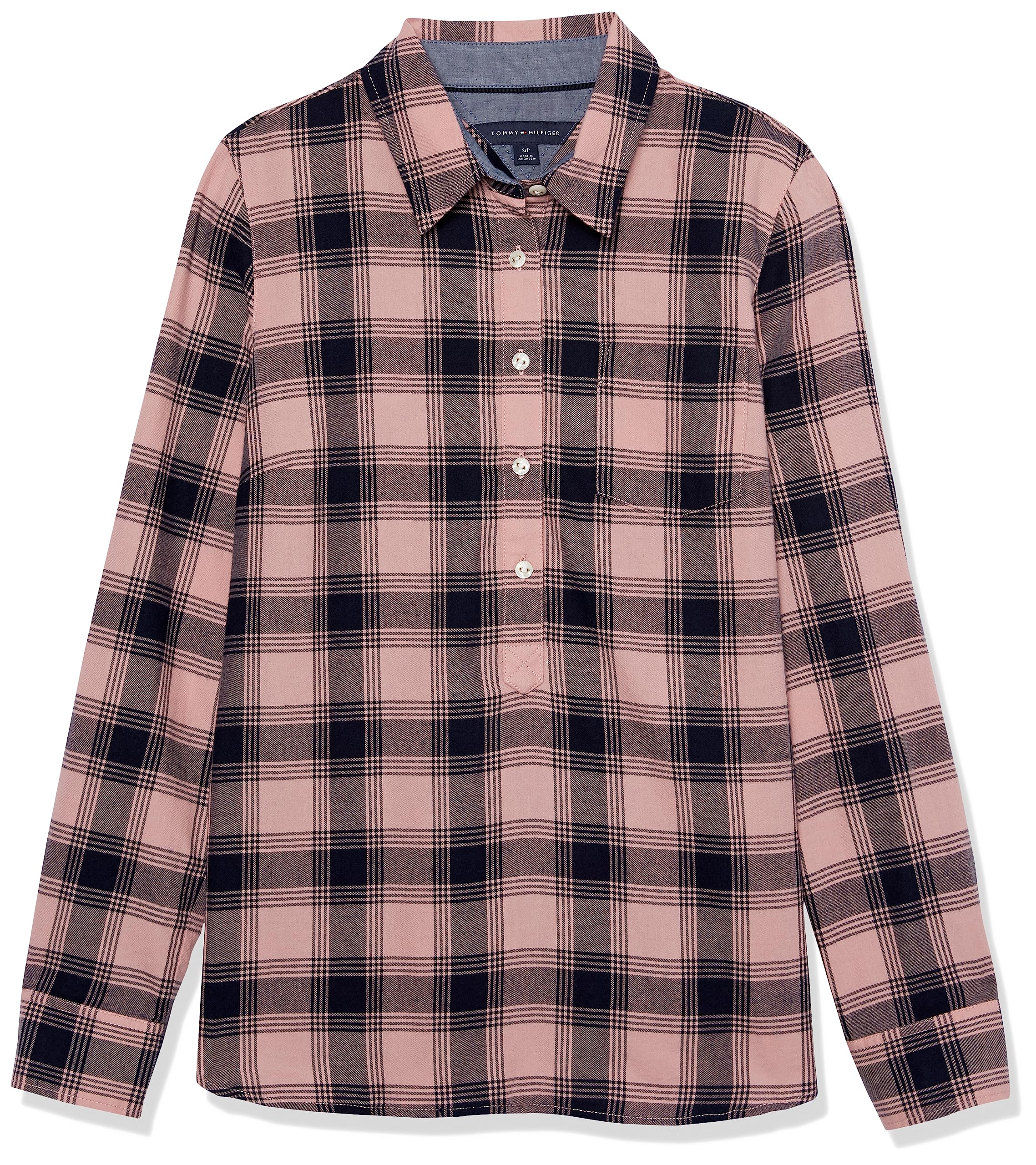 Tommy Hilfiger Camisa de manga larga con media cremallera para mujer