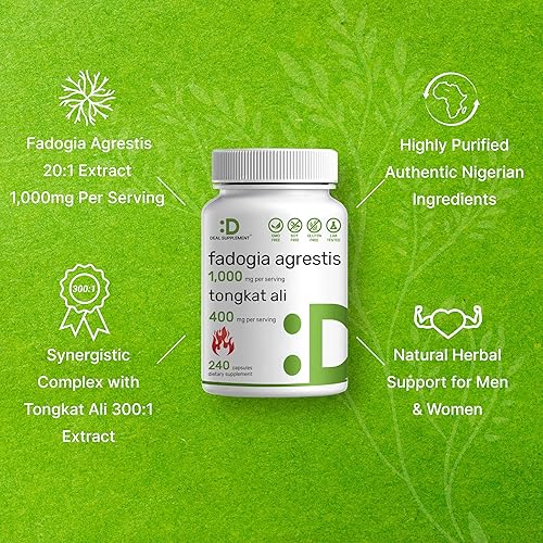 Miniatura 4 de Fadogia Agrestis 1,000 mg y Tongkat Ali (Longjack) 400 mg, 240 cápsulas - Extracto de tallo y raíz de fuerza máxima - Suplemento herbario natural -