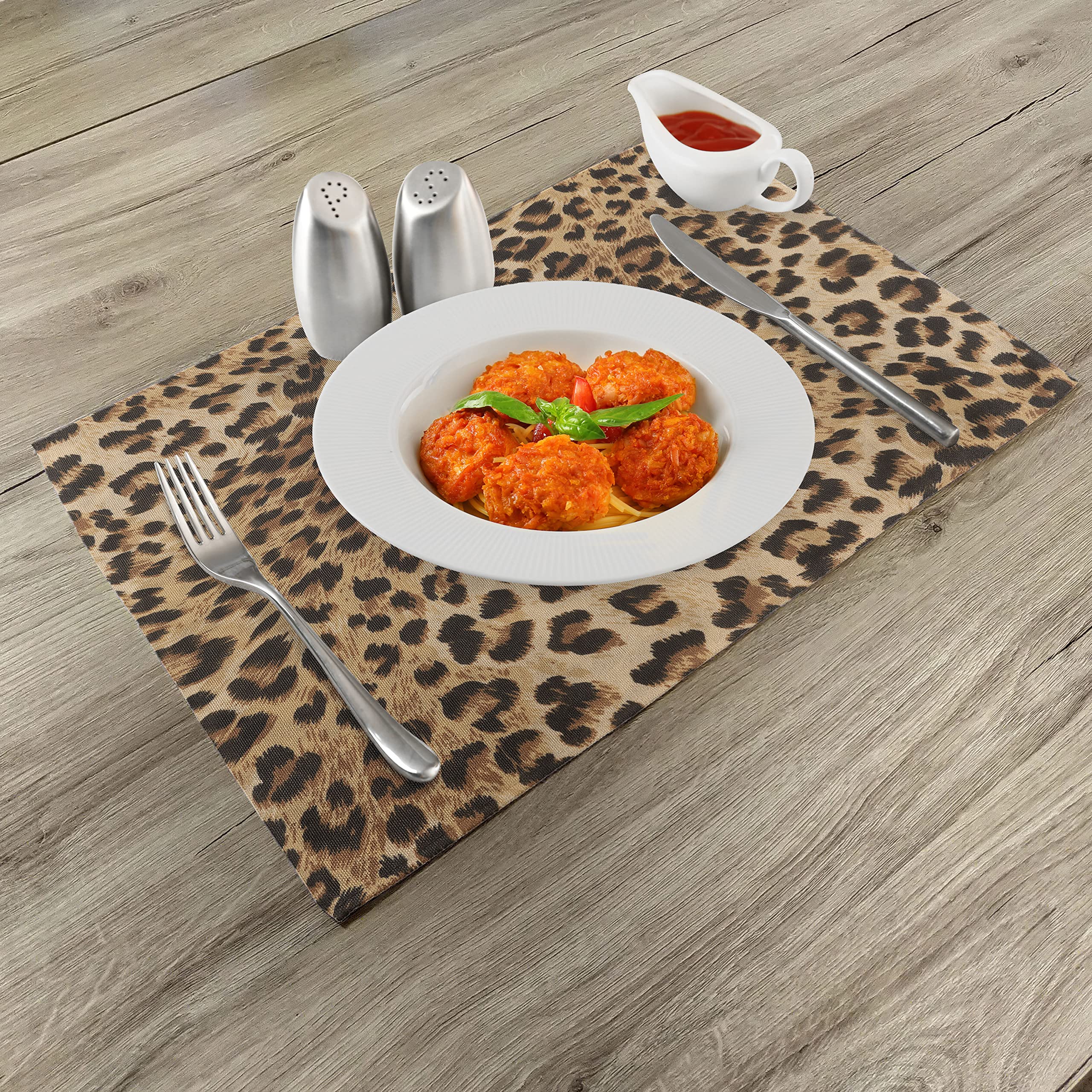 Set De 8 Napperons Imprimés Léopard - 30x45 Cm - Polyester Lavable - Style Moderne