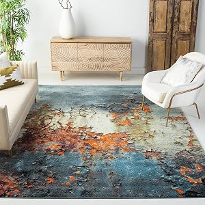 SAFAVIEH Glacier Collection 4' x 6' Blue/Multi GLA125B Modern Abstract Non-Shedding Living Room Bedroom Accent Rug