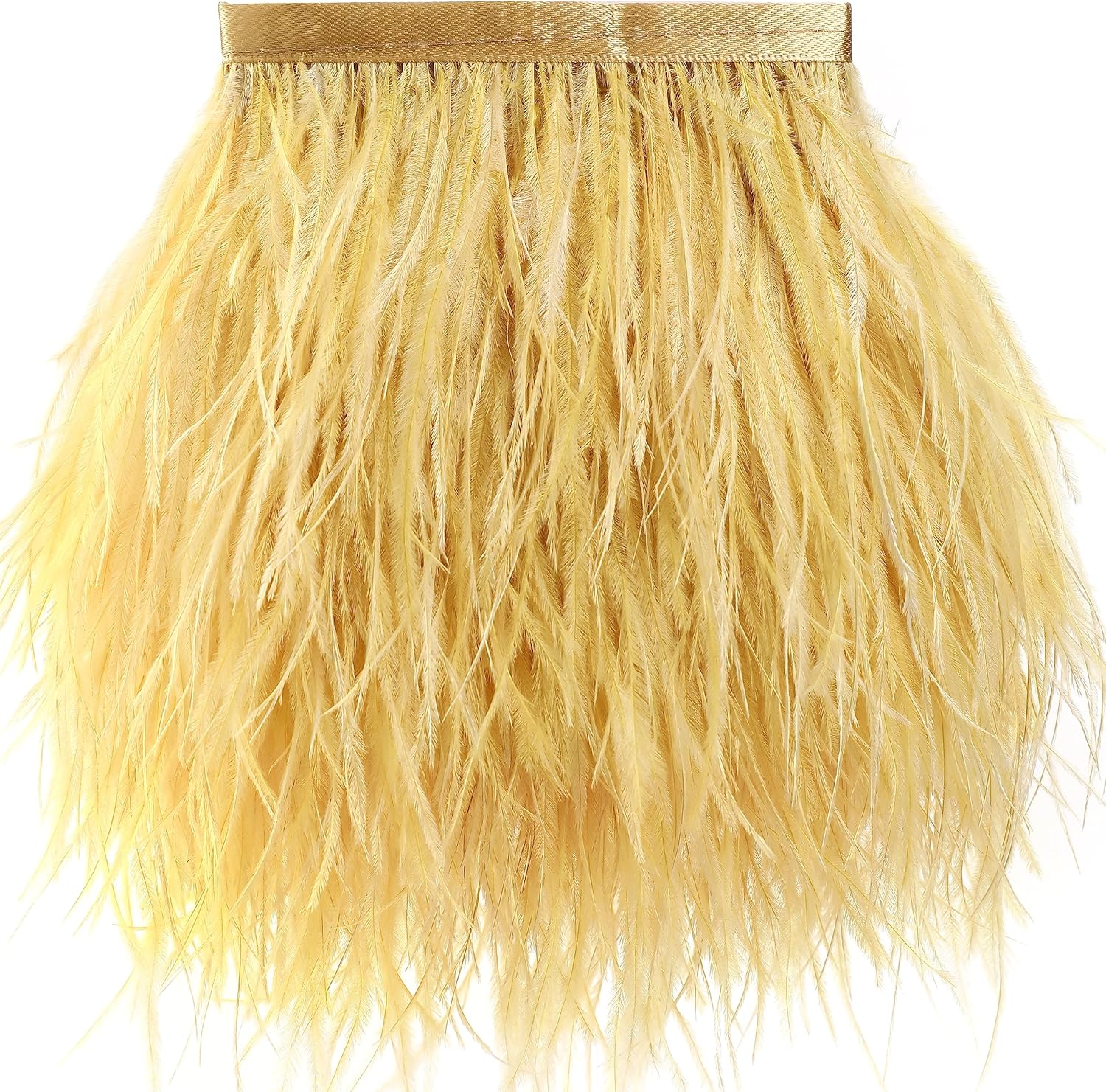 Soarer Light Gold Ostrich Feather Trim - 1.5Ply 4-5Inch 2Yards Feathers Fringe Trim for DIY Sewing Clothing,Halloween Home Party(1.5ply-Light Gold)