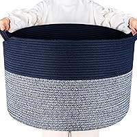 Vista 1 de MINTWOOD Design Cesta decorativa de cuerda de algodón tejida extragrande de 22 x 14 pulgadas, para sala de estar con asas y cesta de lavandería