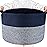 MINTWOOD Design Extra Large 22 x 14 Inches Decorative Woven Cotton Rope Blanket Storage Basket Bin Living Room with Handles and Laundry Hamper for Pillows, Pool Towels, Dog Toys, Shoes, Navy Blue