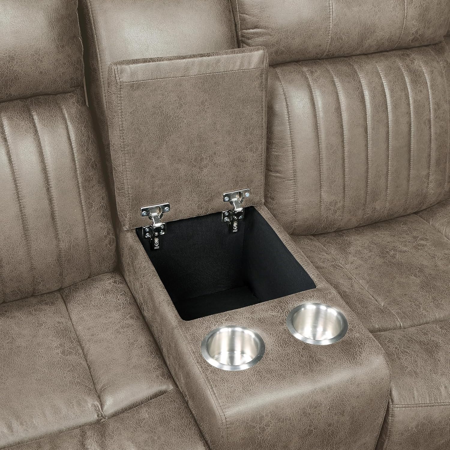 Lexicon Reclining Sectional Couches for Living Room, Modern Sofa, L Shape Sectional Couch with Drop-Down Cup Holders and Storage Arms, Manual Recliner Sectional Sofa, Sandy Brown