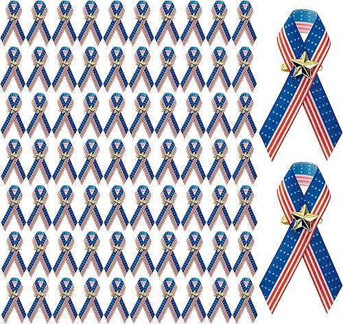 150 pines de satén de concientización de la bandera estadounidense, veterano, patriótico con estrella, rayas rojas, blancas y azules, regalo