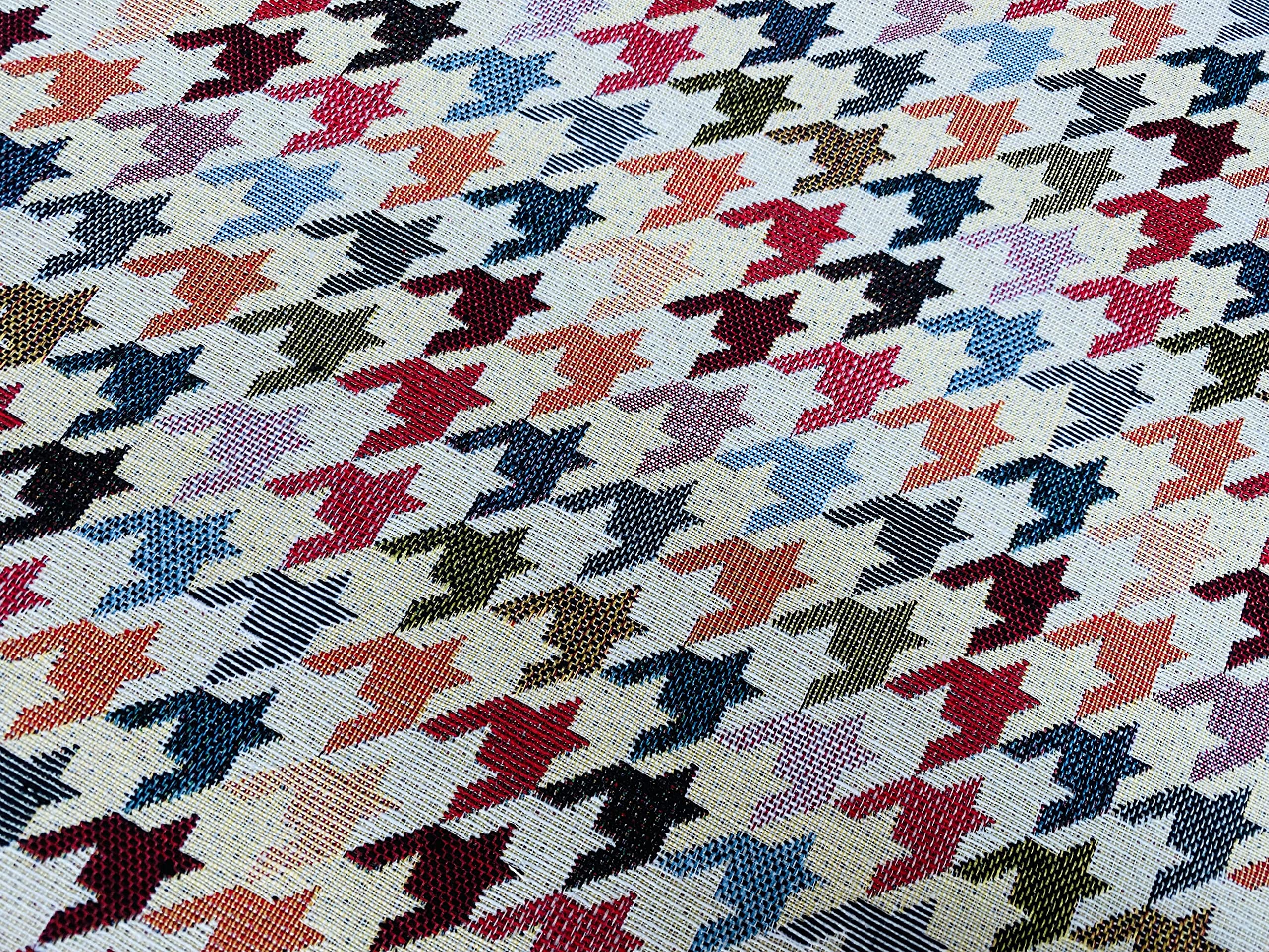 Gobelin Woven Collection Fabric Home Decor Tapestry Material for Curtains, Upholstery - 140cm Wide - Multicolour (Sold by The Metre) (Houndstooth)