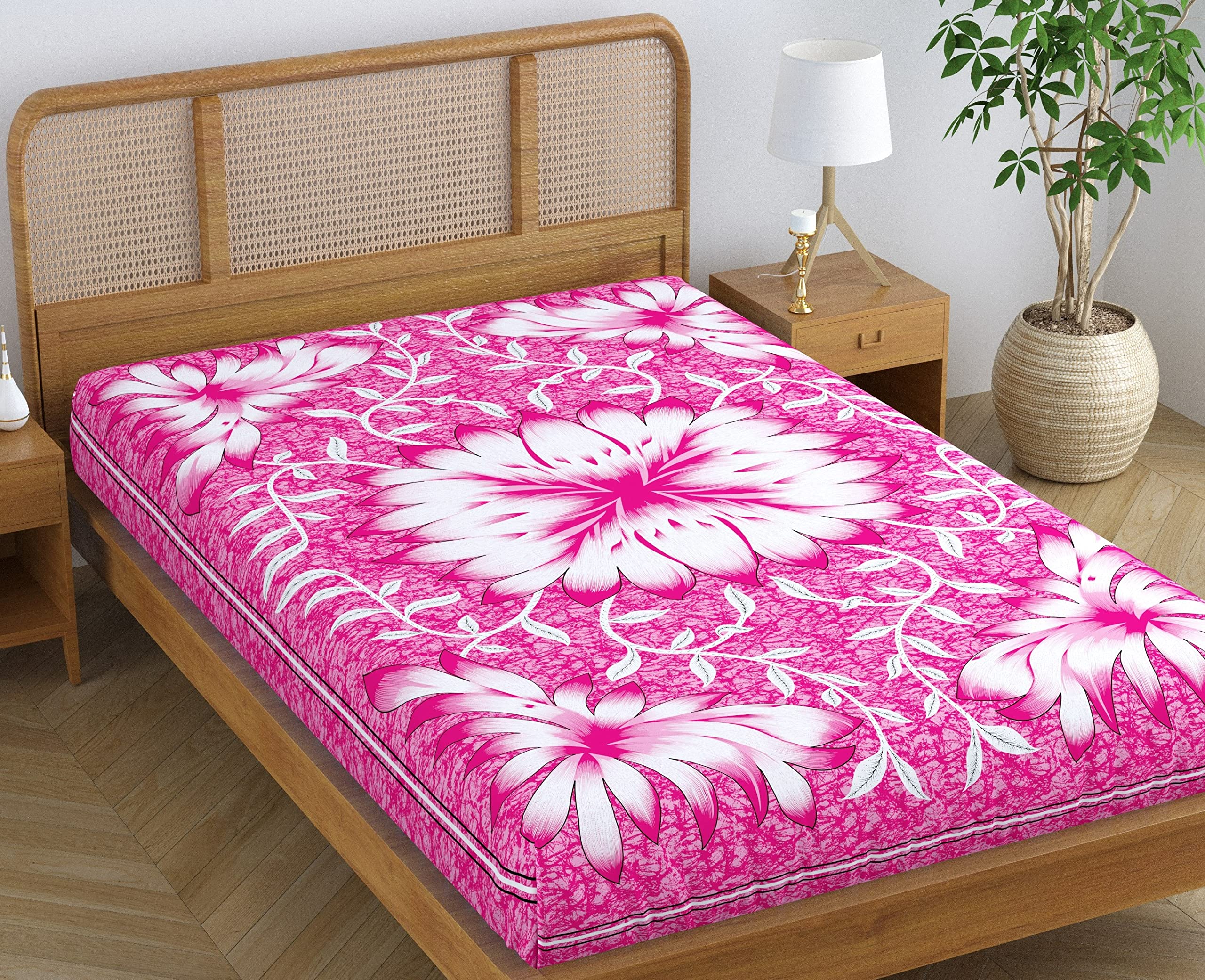 SheetKart Blossoms 100% Pure Cotton Jaipuri Printed Bedsheet for Single Bed, Traditional Ethnic Bed Cover - Shell Pink (B0BH54YYQC) Amazon Price History, Amazon Price Tracker