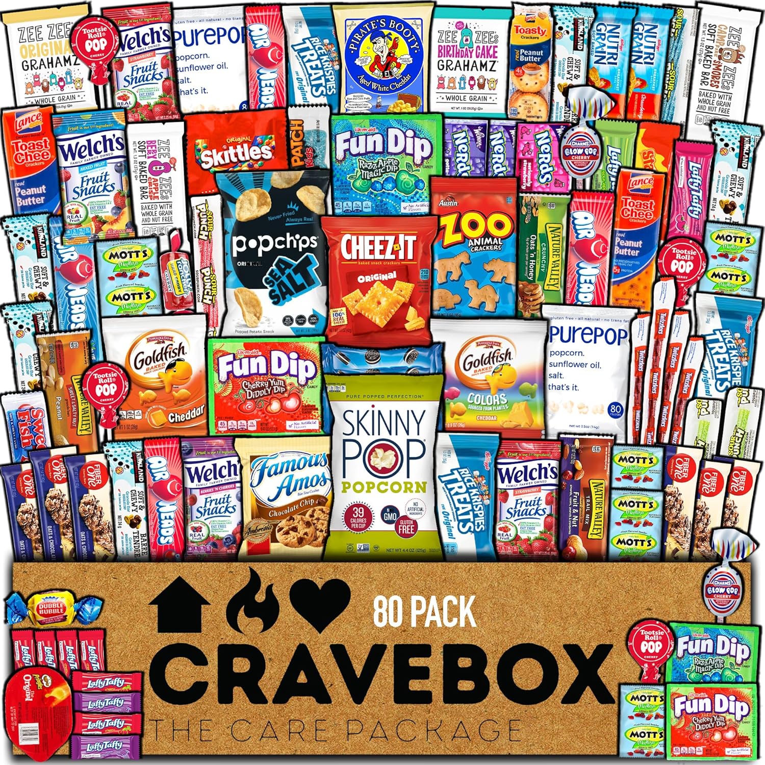CRAVEBOX Snack Box Variety Pack Care Package (80 Count)
