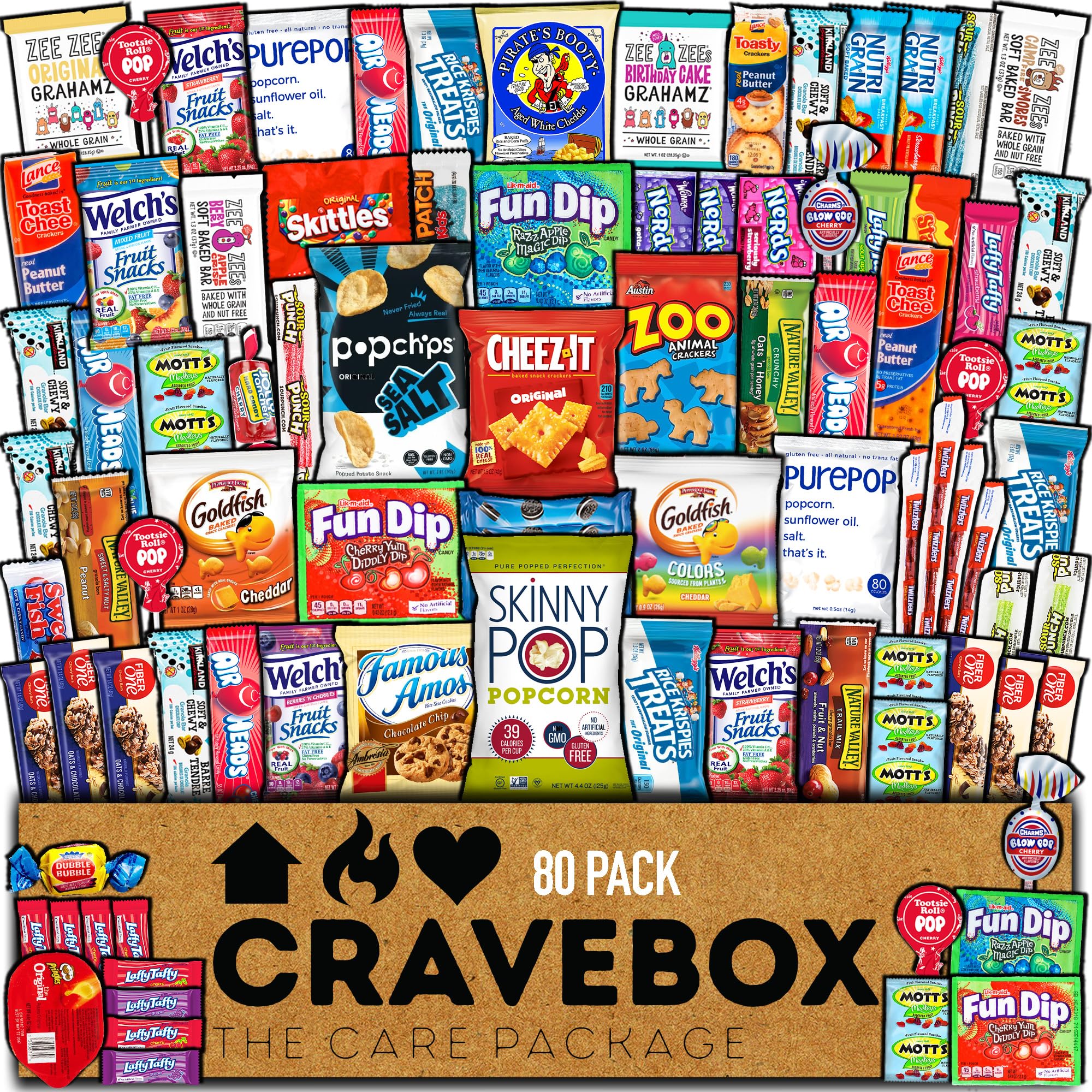 CRAVEBOX Snack Box Variety Pack Care Package (80 Count) Christmas Treats Gift Basket Boxes Adults Kids Grandkids Guys Women Men Boyfriend Birthday Cookies Chips Mix College Office Back to School