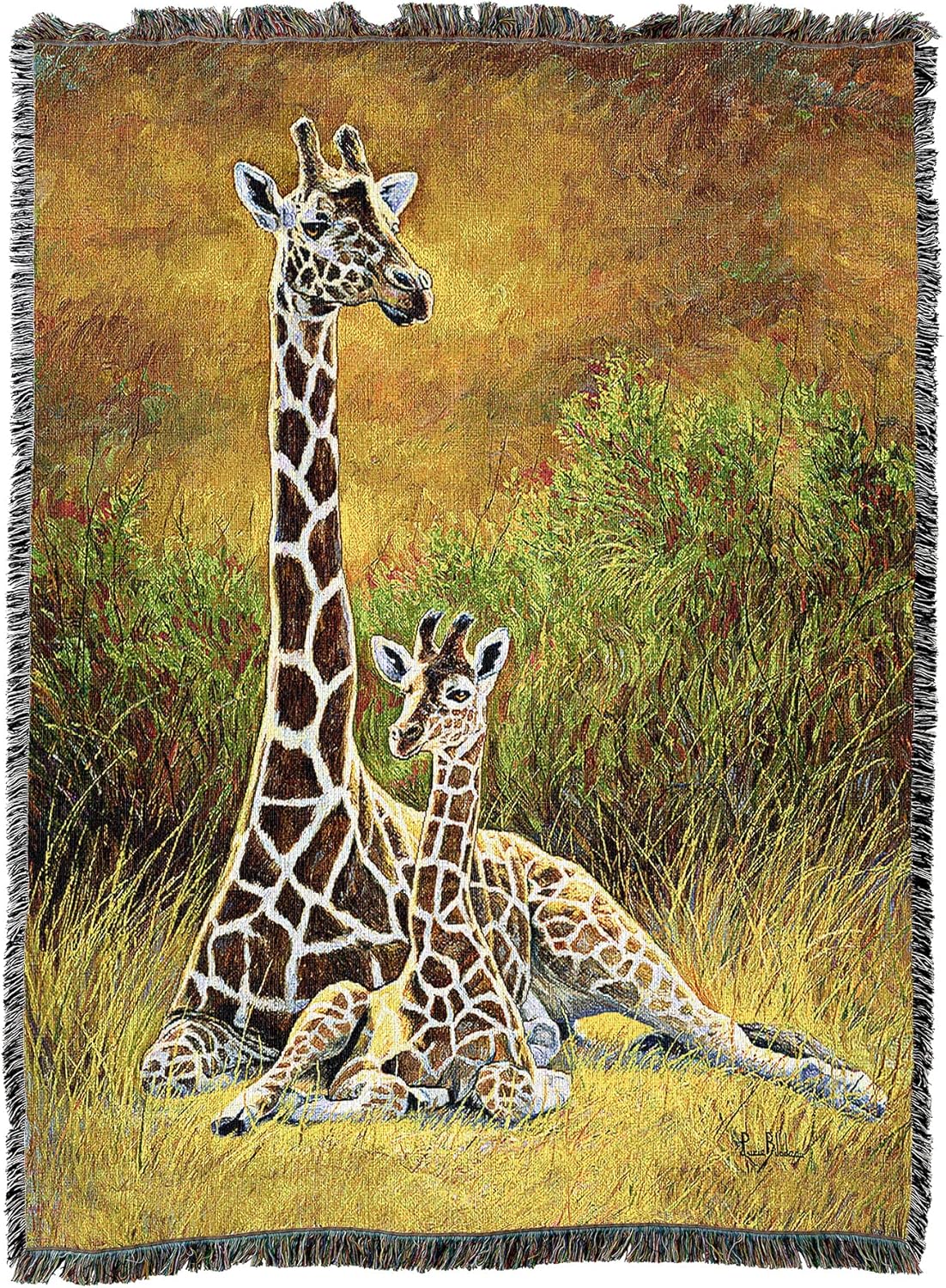 Pure Country Weavers Mother and Son Giraffe Blanket by Lucie Bilodeau - Gift Tapestry Throw Woven from Cotton - Made in The USA (72x54)