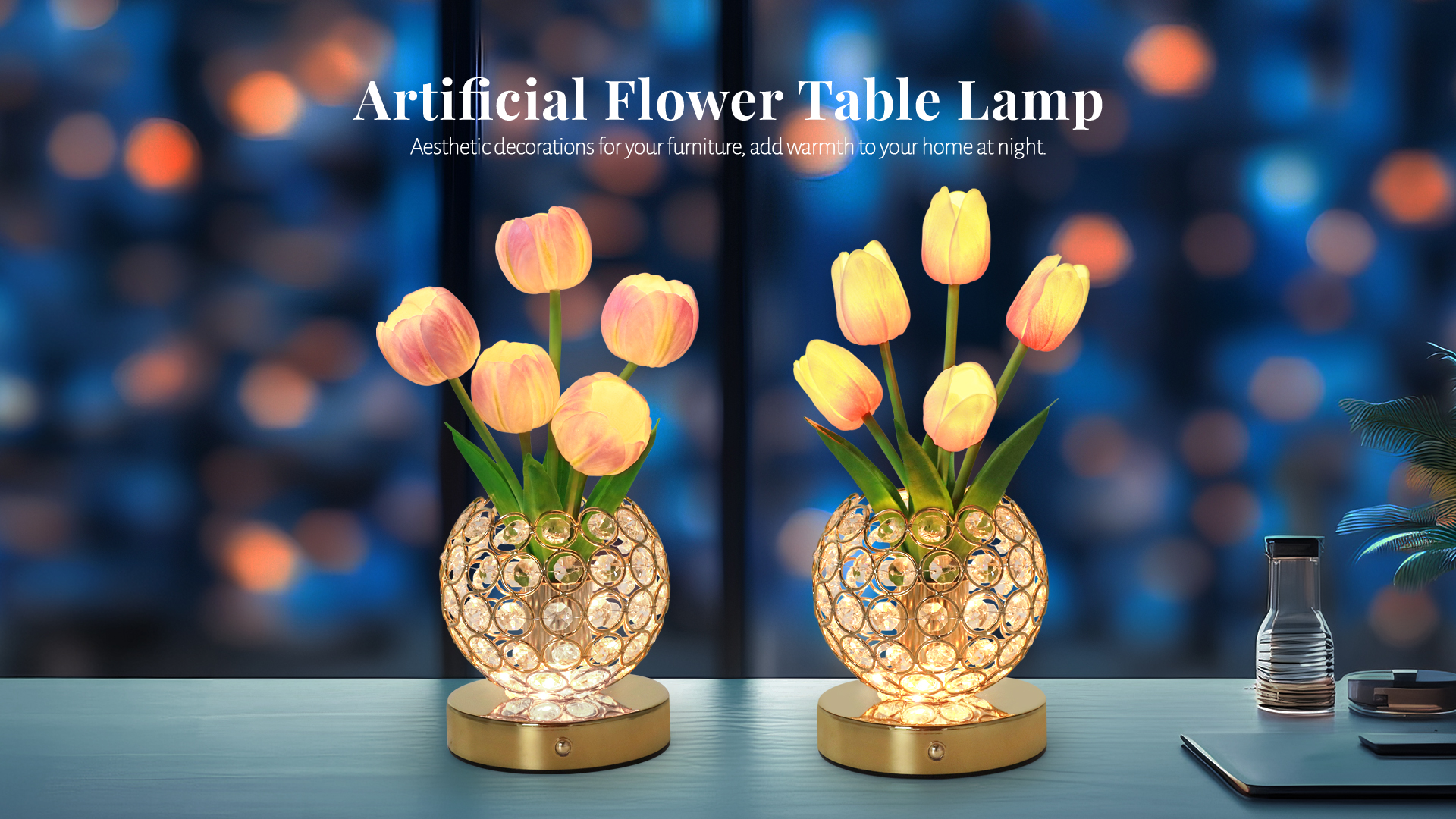 Strackvial Tulip Flower Lamps, 3 Colors Touch Stepless Dimming