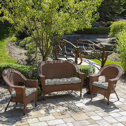 Miniatura 12 de Arden - Cojín para silla de mimbre para exteriores, resistente a la lluvia, resistente a la decoloración, 20 x 18, damasco Aurora neutro,