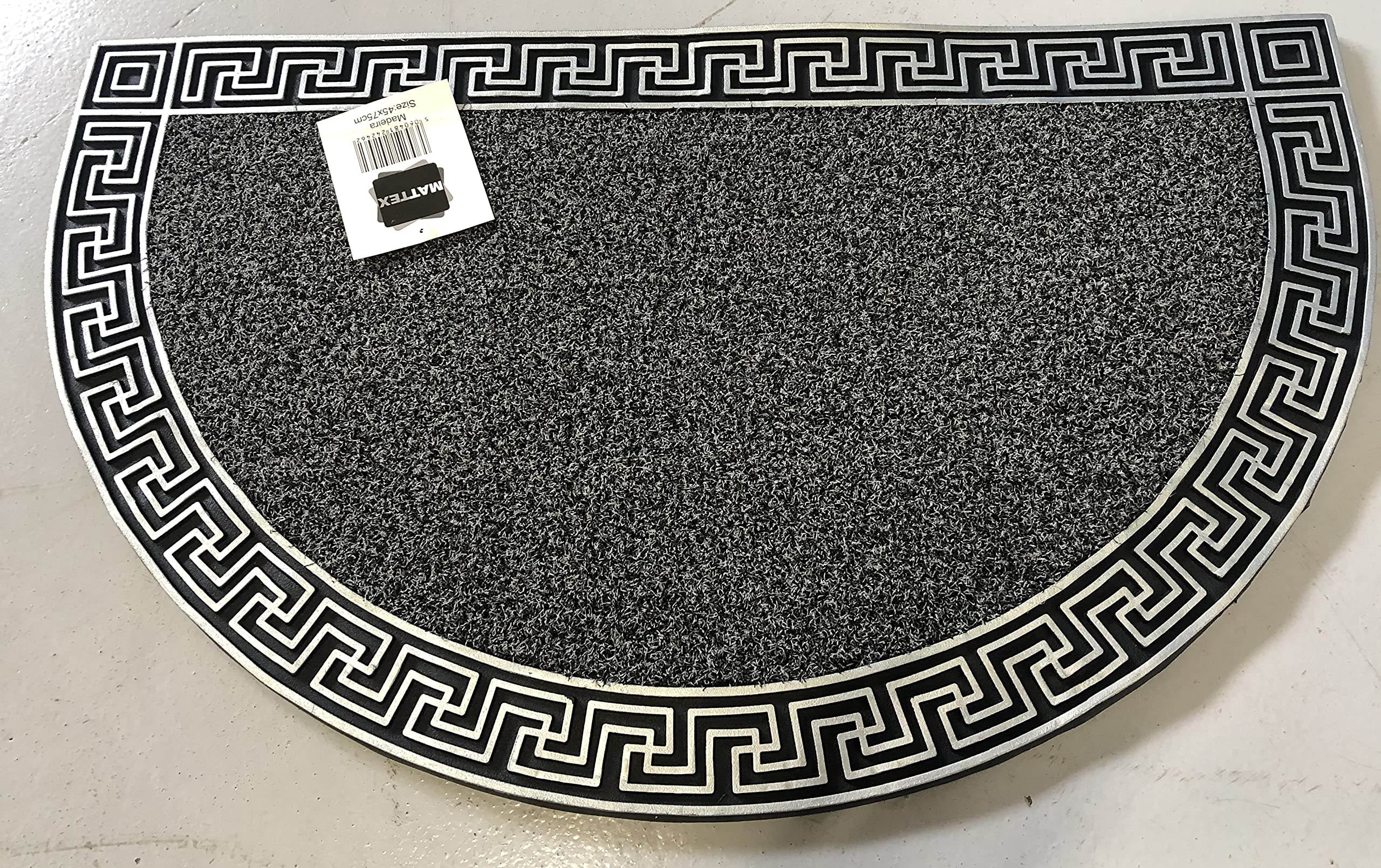 Heavy Welcome Tough Hard Wearing Rubber Edged Half Moon Door Mats 45cm x 75cm in Black/Silver