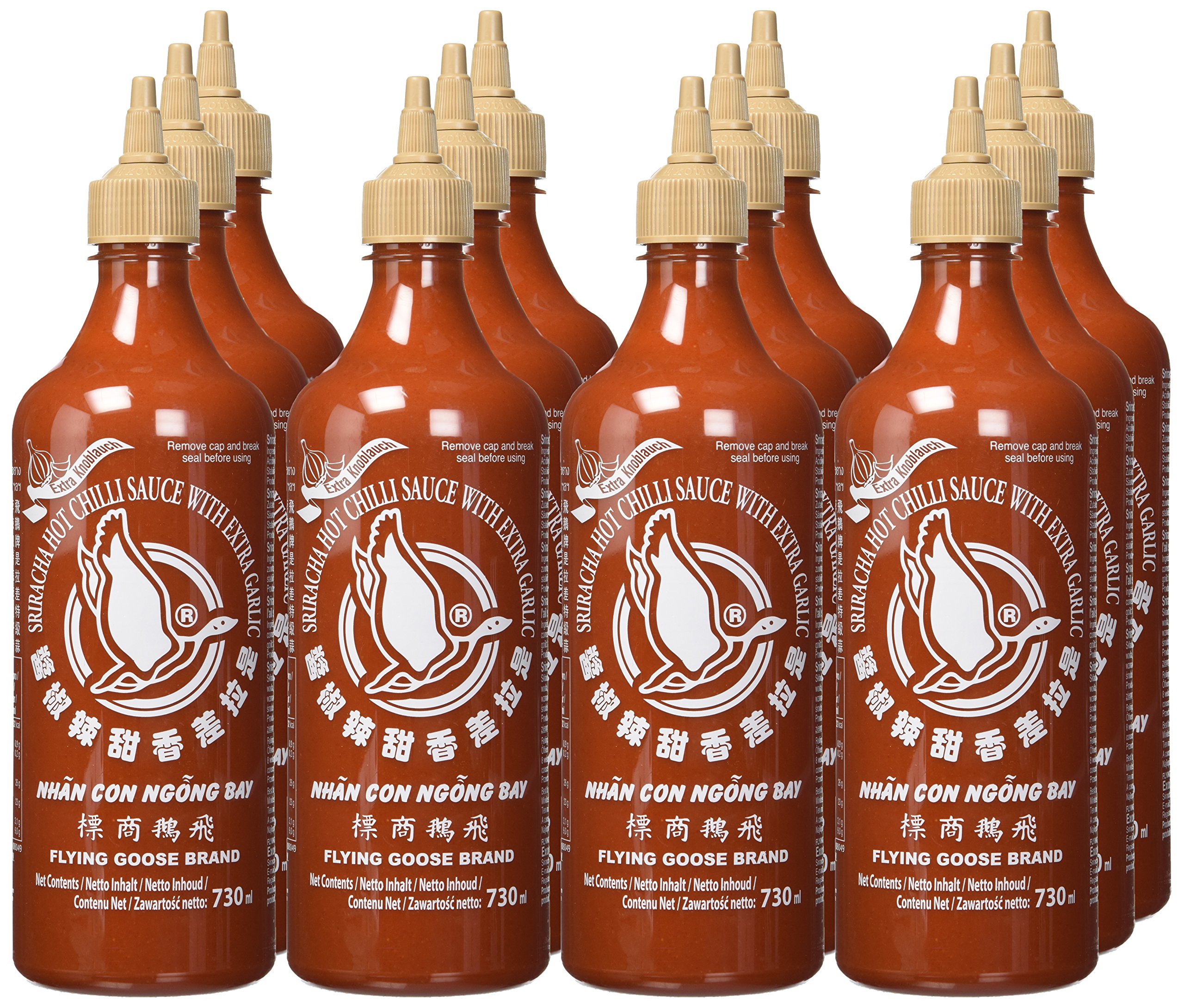 Flying Goose Sriracha Sauce mit Knoblauch, 12er Pack (12 x 730 ml)