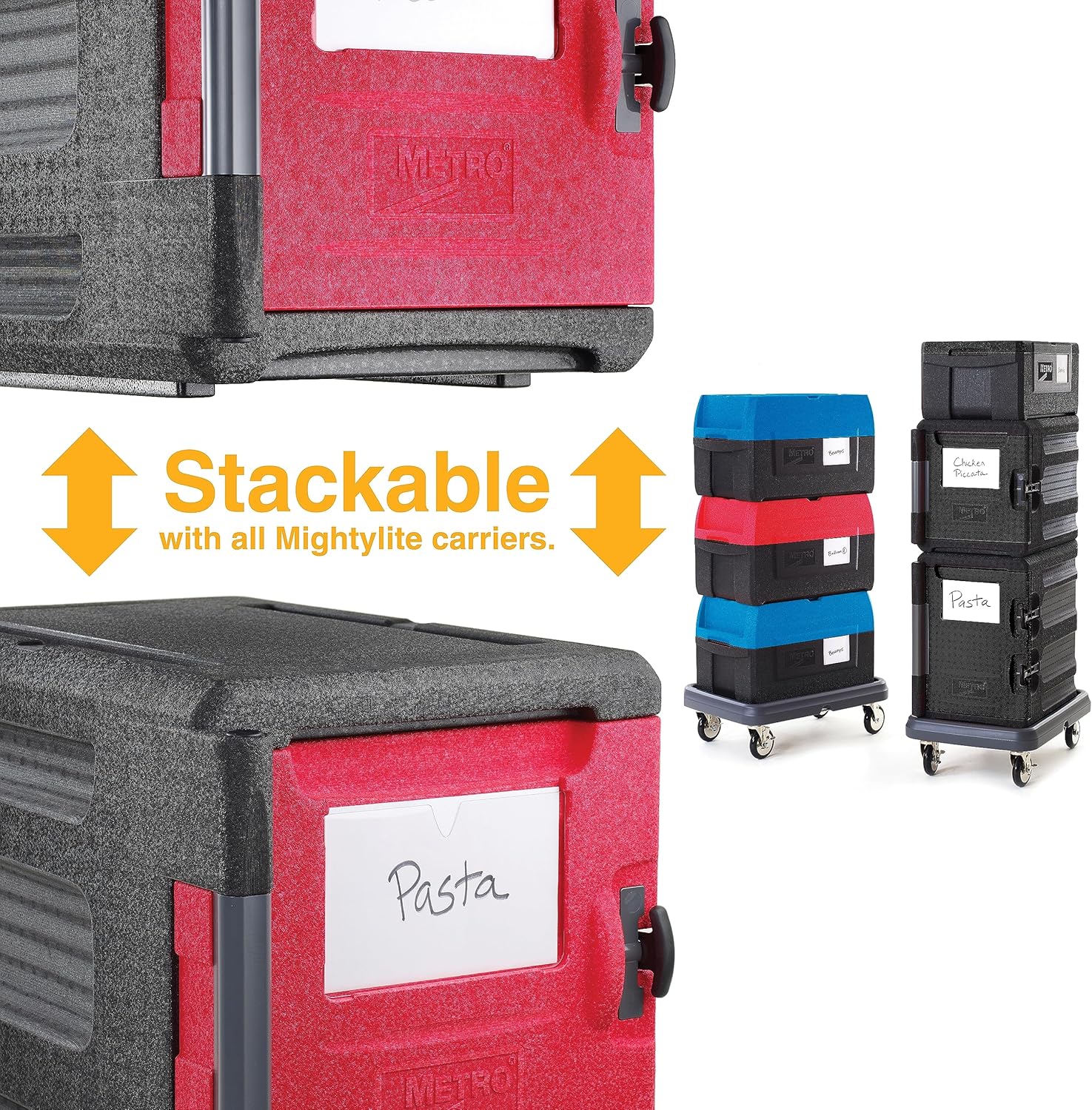 METRO Mightylite ML400 Front-Loading Insulated Pan Carrier - Professional-Grade Multipurpose Food Carrier and Catering Food Warmer - 60 qt or 6 Pan Capacity - Red