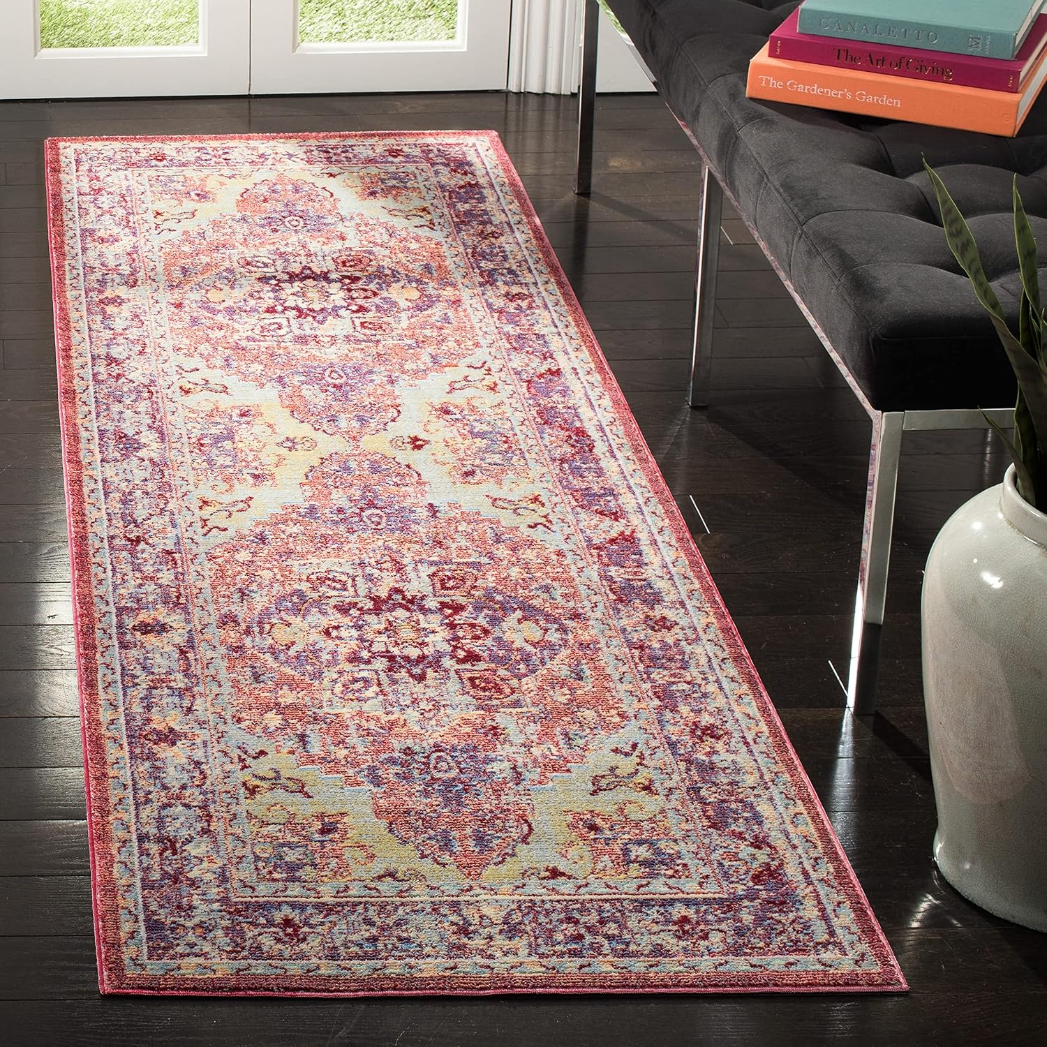 SAFAVIEH Claremont Collection Runner Rug - 2'6" x 5'9", Blue & Purple, Oriental Medallion Distressed Design, Non-Shedding & Easy Care, Ideal for High Traffic Areas in Living Room, Bedroom (CLR664K)
