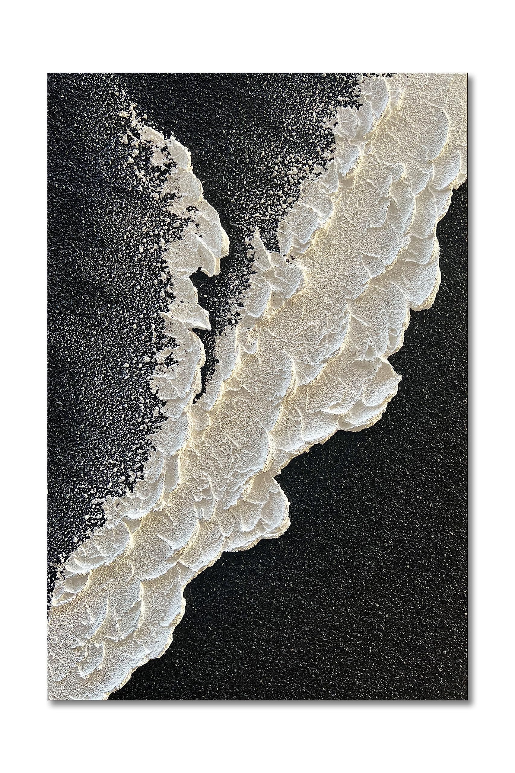 NANKAI Handcrafted Thick Texture Black and White Abstract Canvas Art Ocean Wave Beach Landscape Oil Painting Home Wall Art Deco Oil Painting 24X36 Inches