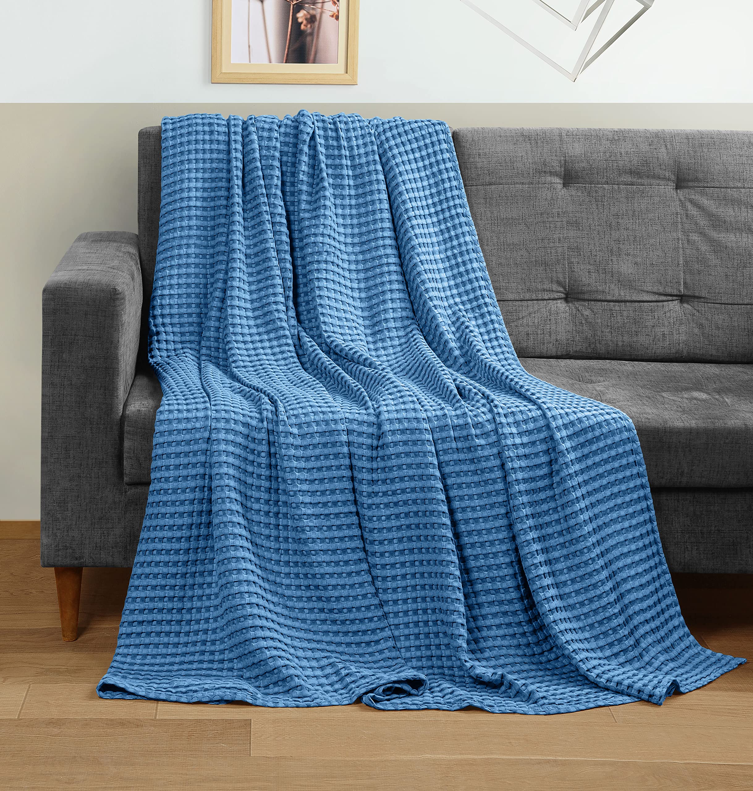 Überwurfdecke Aus 100% Baumwolle, Waffelmuster – 228x228 Cm, Weich & Atmungsaktiv | Für Couch, Bett, Ganzjährig