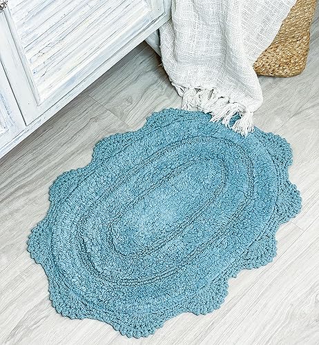 Chardin home Alfombra de baño de ganchillo rosa coral, 100% algodón redondo con borde de ganchillo hecho a mano artesanalmente, 24 pulgadas de