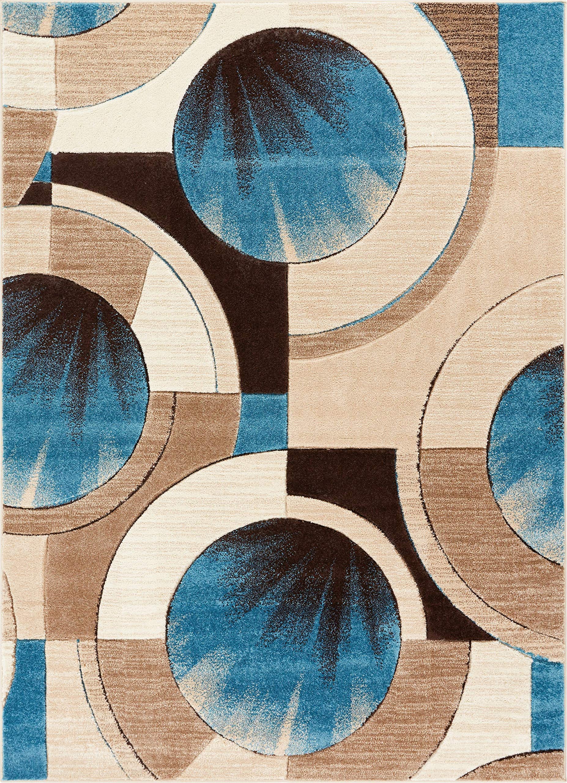 Well Woven Ruby Geometric 5x7 Area Rug Blue & Grey Vibrant Modern Contemporary Hand Carved Sunburst Design Perfect for Living Room Dining Room or Bedroom Plush Easy-Care Easy-to-Clean Carpet