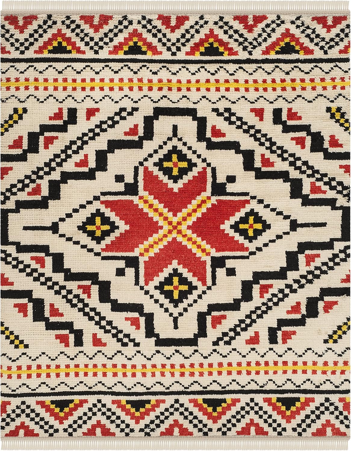 SAFAVIEH Kenya Collection Area Rug - 9' x 12', Multi, Hand-Knotted Moroccan Tribal Wool, Ideal for High Traffic Areas in Living Room, Bedroom (KNY844A)