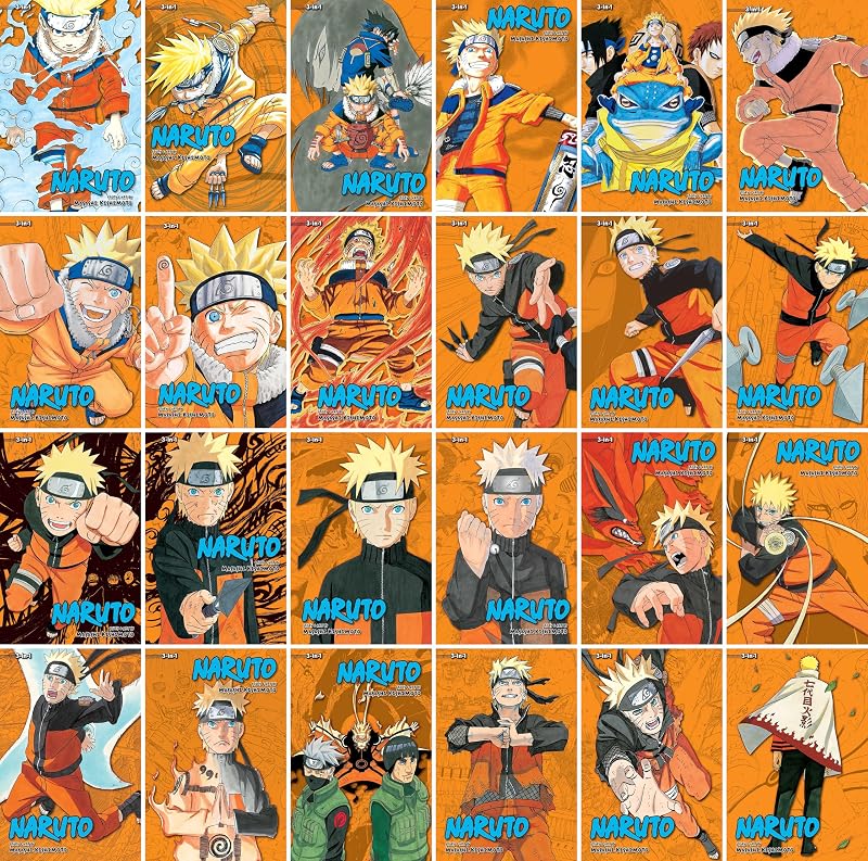 Naruto 3-en-1 Omnibus Complete Collection (24 libros) Serie Manga, de Masashi Kishimoto (24 volúmenes, que comprende los volúmenes de Naruto 1-72)
