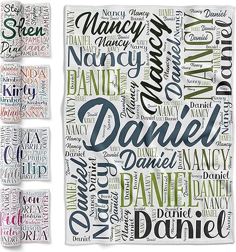 Manta personalizada, 60 x 80 pulgadas, regalo para mejor amiga con nombres de arte de palabras, 8 colores y fuentes, manta de franela de tamaño