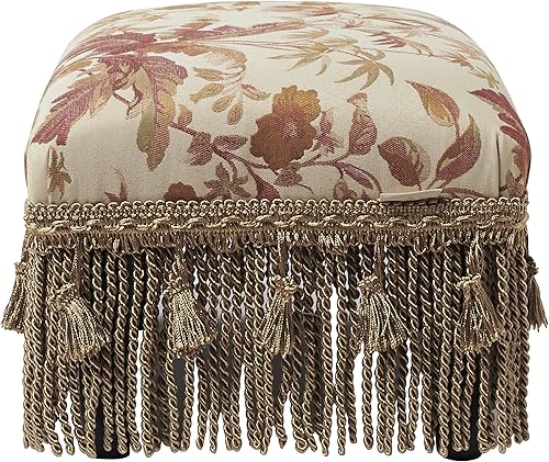 Miniatura 9 de Jennifer Taylor Home Fiona Accent - Reposapiés otomano, jacquard floral beige champán con ribete marfil
