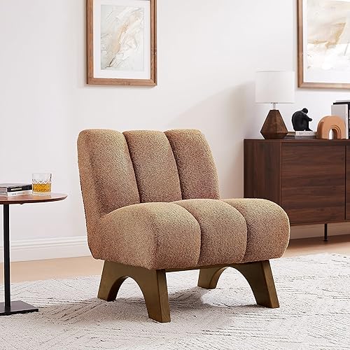 Miniatura 56 de Art Leon Silla decorativa moderna, sofá modular de tela sherpa, silla individual sin brazos con patas de madera para sala de estar, dormitorio,
