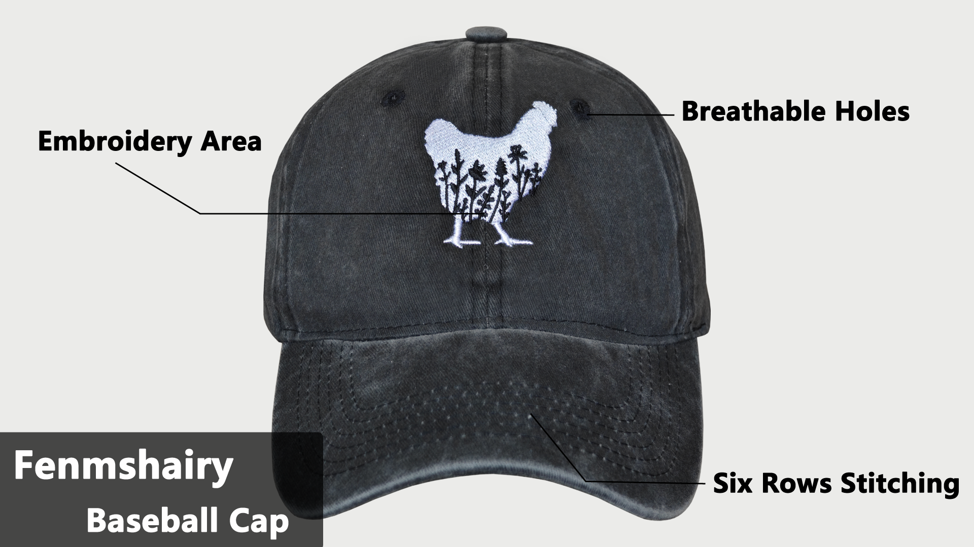 Gorra de béisbol bordada para mujer, negra, talla única miniatura 7