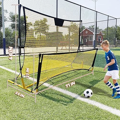 Miniatura 2 de Rebotador de fútbol de doble cara  Redes altasbajas ajustables para voleas y pases de tierra, tabla de entrenamiento portátil para 2 jugadores,