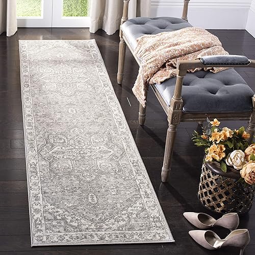 SAFAVIEH Brentwood Collection BNT852B - Alfombra de pasillo de 2 x 6 pies, color crema y gris, no desprende pelusa, para sala de estar, entrada,