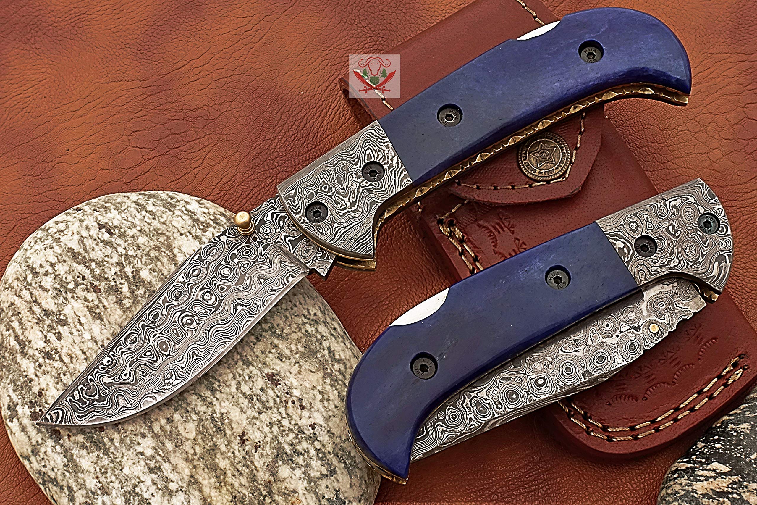 FB LEATHER CRAFTS Custom Handmade Damascus Steel Pocket Folding Knife/Pocket Knife FBK-22110 Back Lock Bushcraft Knife/Survival Knife/Camping & Hiking/Tactical Combat/Compact/Gift
