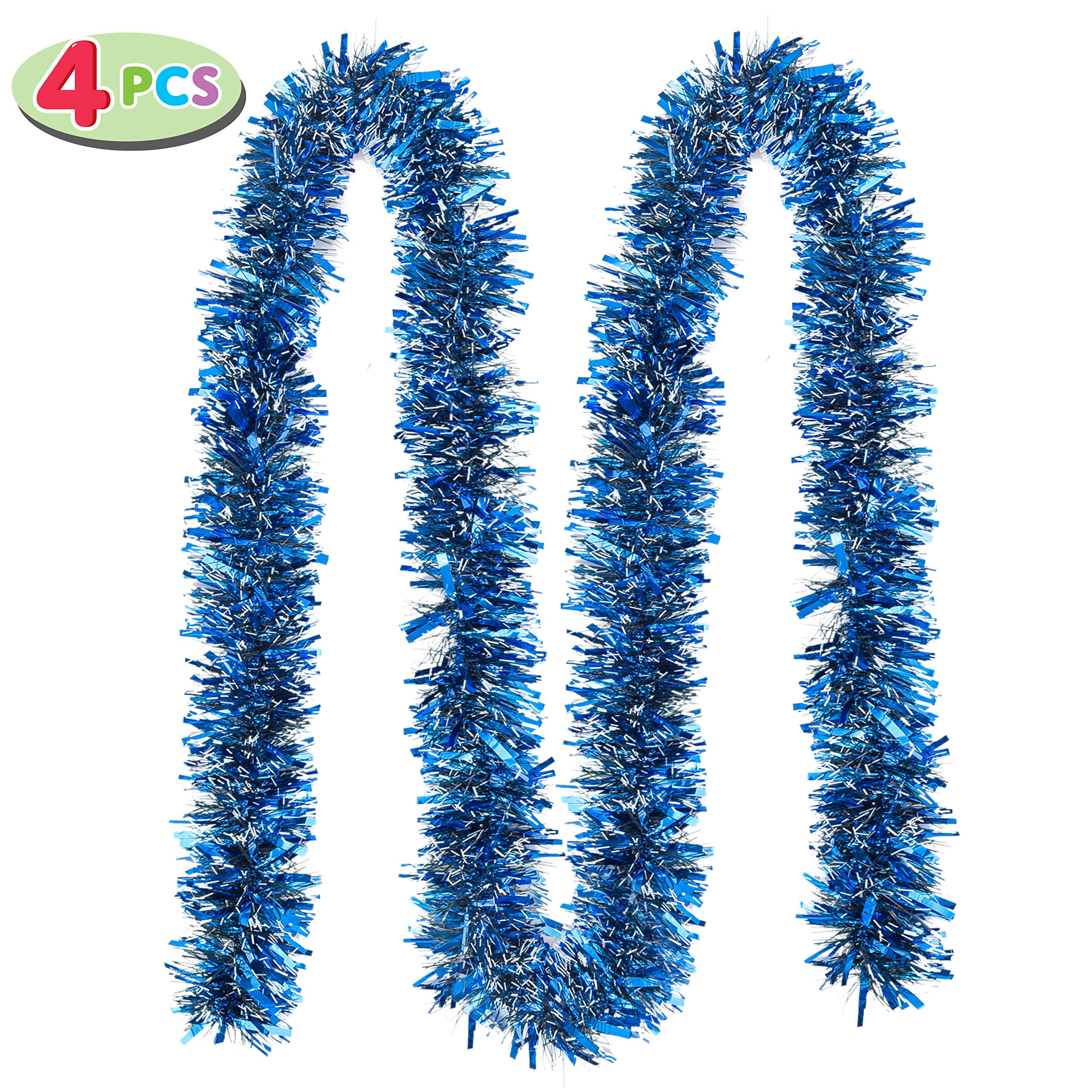 4 Pcs 6.6 Ft Christmas Garland, Blue Sparkly Tinsel and Metallic Twist Garland for Christmas Decorations