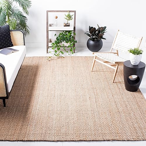 SAFAVIEH Alfombra de área de 9 x 12 pulgadas, colección de fibra natural, grande, marrón natural, yute hecho a mano, diseño de tejido de canasta