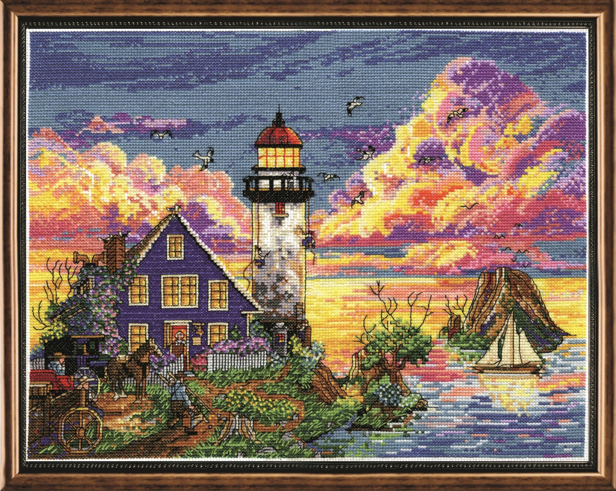 Design Works Crafts Lighthouse Sunset, 11 x 14 Counted Cross Stitch Kit, Multi-colour