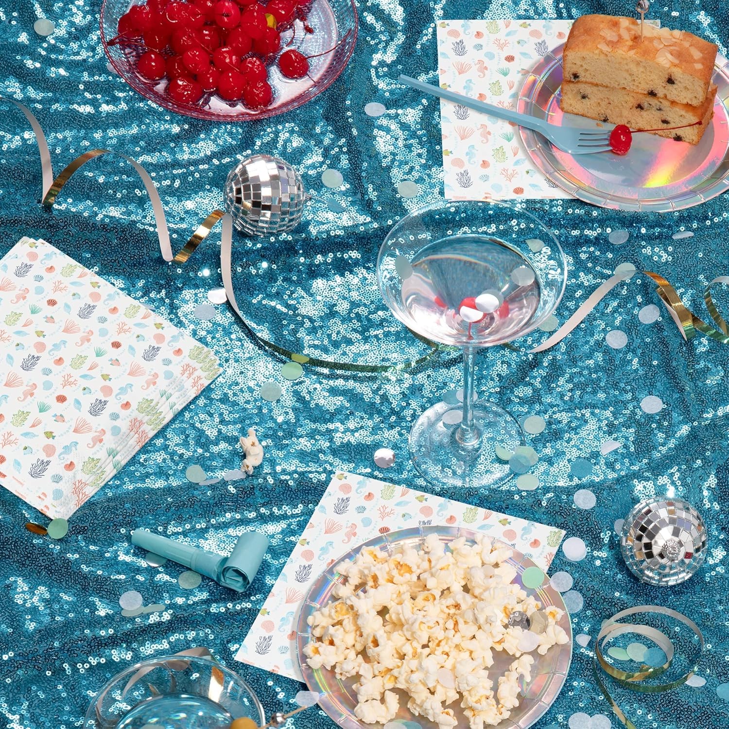 Cheerland Under the Sea Napkins Mermaid Napkins Ocean Theme Party Decorations Little Mermaid Birthday Party Decor Seashell Beach Napkin Kids Girl Bday Tableware Cocktail Party Decorations 50pcs