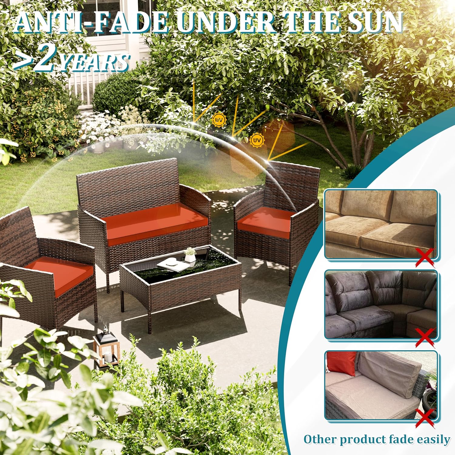 3 Pack of Outdoor Seat Cushion Replacement Set Suitable for 4 Pieces of Wicker Rattan Furniture Terrace Guest Set Sofa Chair (36x18x2, 18x18x2), Only Cover