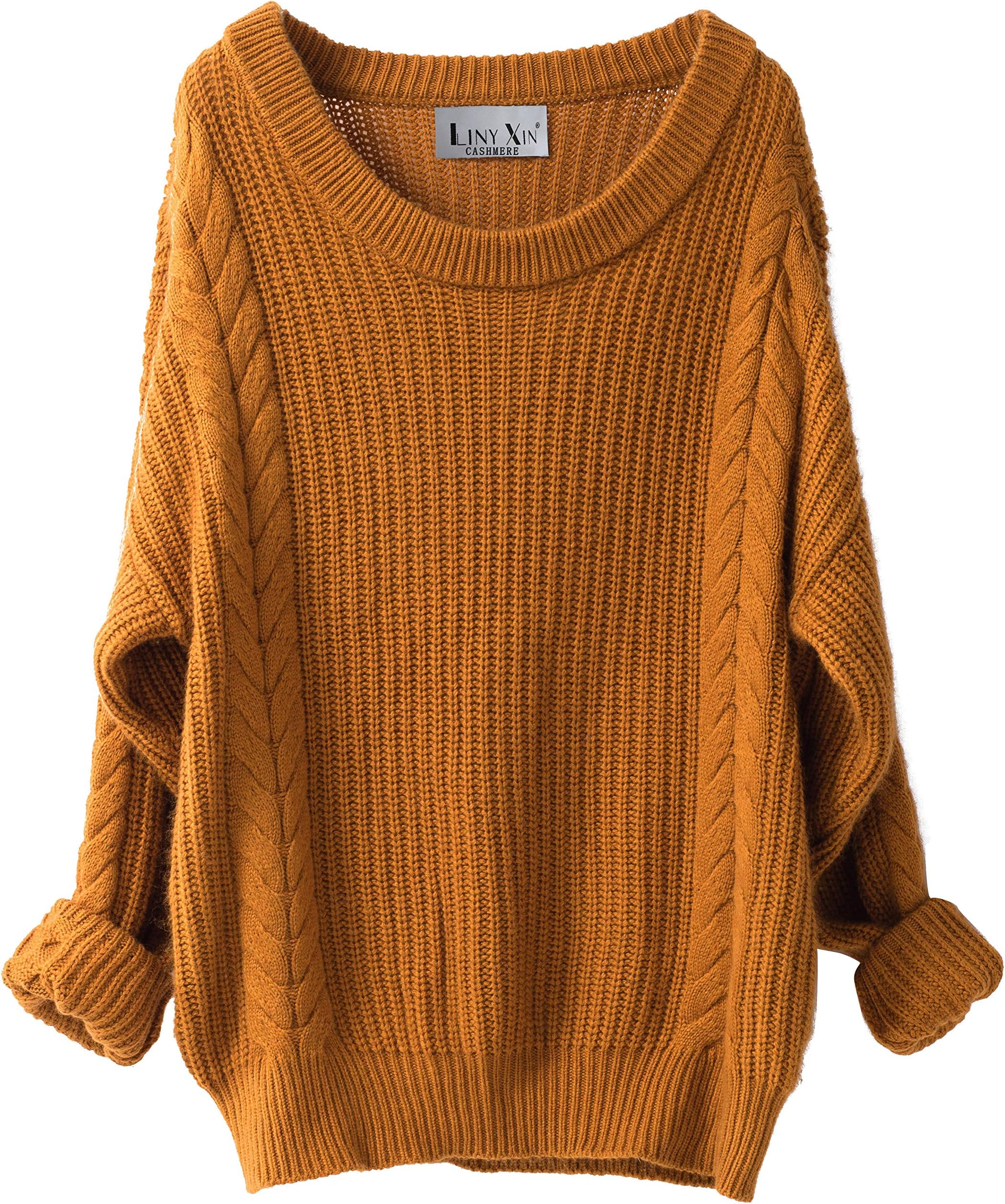 Women's Cashmere Oversized Loose Knitted Crew Neck Long Sleeve Winter Warm Wool Pullover Long Sweater Dresses Tops