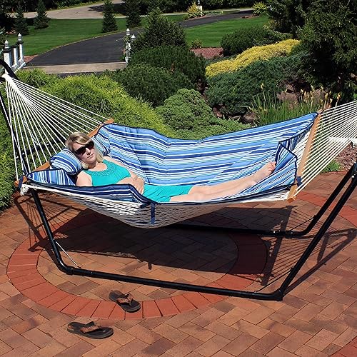 Miniatura 8 de Sunnydaze Juego de almohadilla y almohada acolchada de poliéster - Resistente a la intemperie - Rayas rompeolas