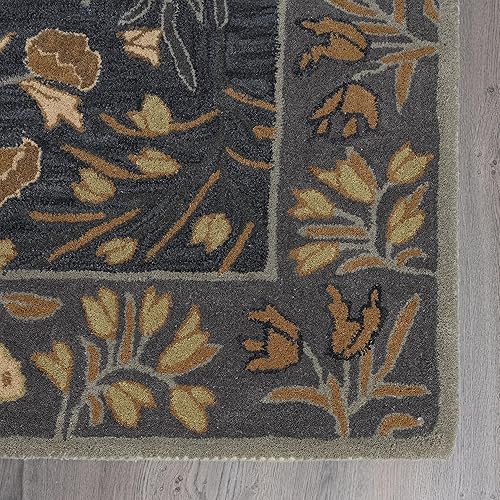 Miniatura 3 de Restoration and Renovation Alfombra de lana hecha a mano con diseño floral Adeline BeigeBlue Tulipanes para sala de estar, dormitorio y cocina (10 x