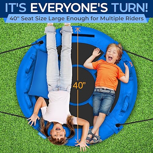 Miniatura 5 de SereneLife Columpio de platillo de 40 pulgadas, juego de columpios para exteriores con kit universal para colgar, asiento giratorio con almohada y