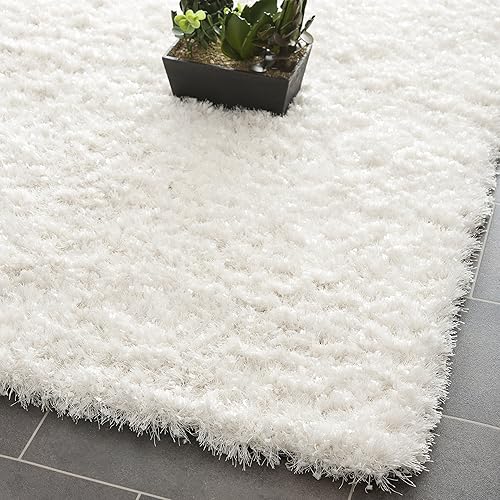 Miniatura 2 de SAFAVIEH Malibu Shag Collection - Alfombra de área de 5 x 8 pies, color blanco, hecho a mano, sólida, 1.4 pulgadas de grosor, ideal para zonas de