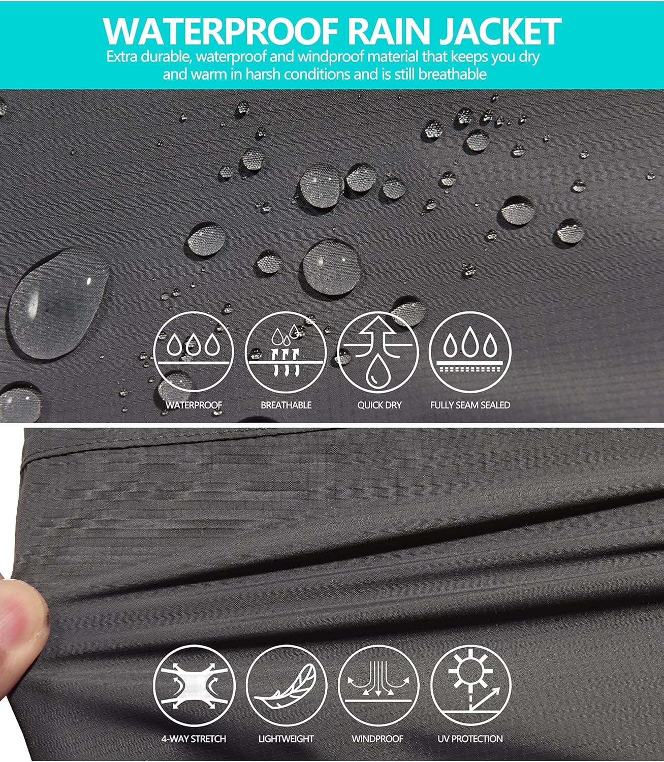 Little Donkey Andy Men's Waterproof Rain Jacket Outdoor Lightweight Hooded Raincoat for Hiking Golf Travel Fishing - Image 5